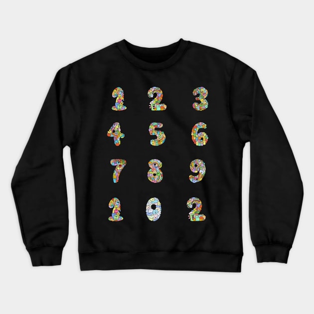 Numbers 0 to 9 Funny and Colorful Cute Monster Creatures Crewneck Sweatshirt by funwithletters